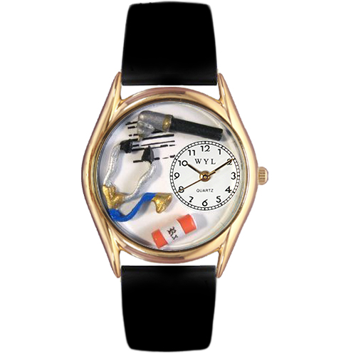 Picture of Whimsical Watches C-0610001 Womens Doctor Black Leather And Goldtone Watch