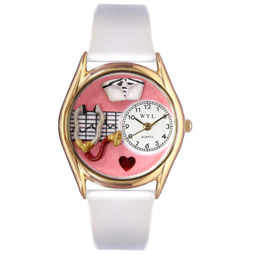 Picture of Whimsical Watches C-0610030 Womens Nurse Red White Leather And Goldtone Watch