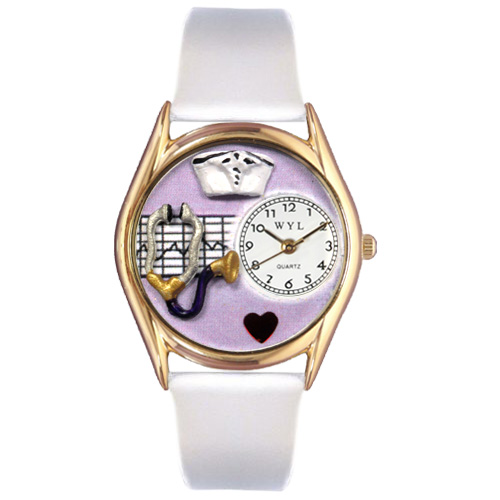 Picture of Whimsical Watches C-0610032 Womens Nurse Purple White Leather And Goldtone Watch