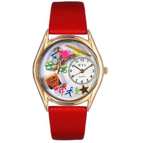 Picture of Whimsical Watches C-0640004 Womens Preschool Teacher Red Leather And Goldtone Watch