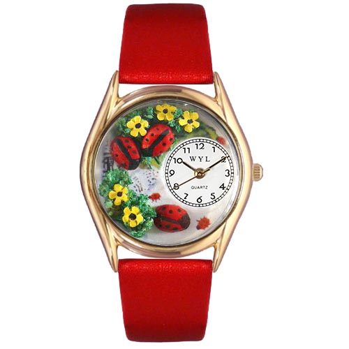 Picture of Whimsical Watches C-1210004 Womens Ladybugs Red Leather And Goldtone Watch