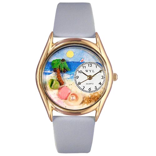 Picture of Whimsical Watches C-1210010 Womens Palm Tree Baby Blue Leather And Goldtone Watch