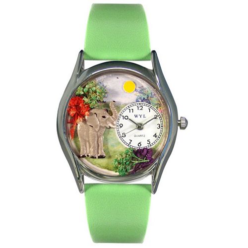Picture of Whimsical Watches S-0150013 Womens Elephant Green Leather And Silvertone Watch