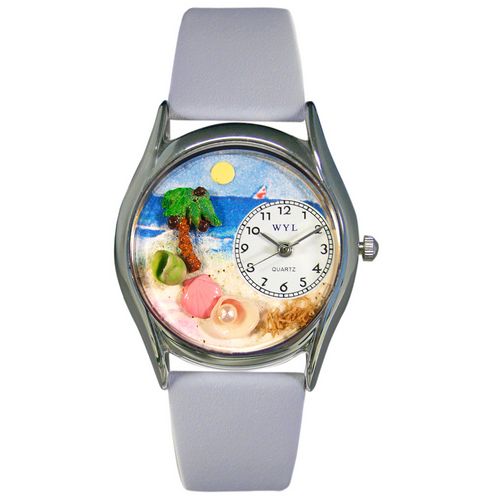 Picture of Whimsical Watches S-1210010 Womens Palm Tree Baby Blue Leather And Silvertone Watch