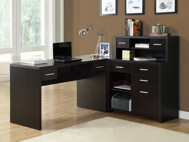 Picture of Monarch Specialties I 7018 Hollow-Core L Shaped Home Office Desk - Cappuccino