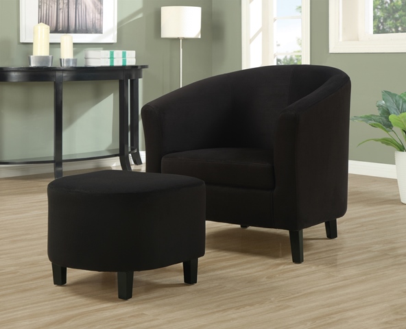 Monarch Specialties I 8055 Padded Micro Fiber Accent Chair and Ottoman Black