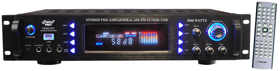 PylePro P3201ATU 3000 Watts Hybrid Pre Amplifier with AM-FM Tuner- USB