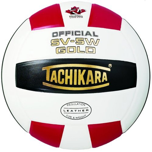 Picture of Tachikara SV5W-GOLD.SWB Gold Competition Premium Leather Volleyball - Scarlet-White-Black