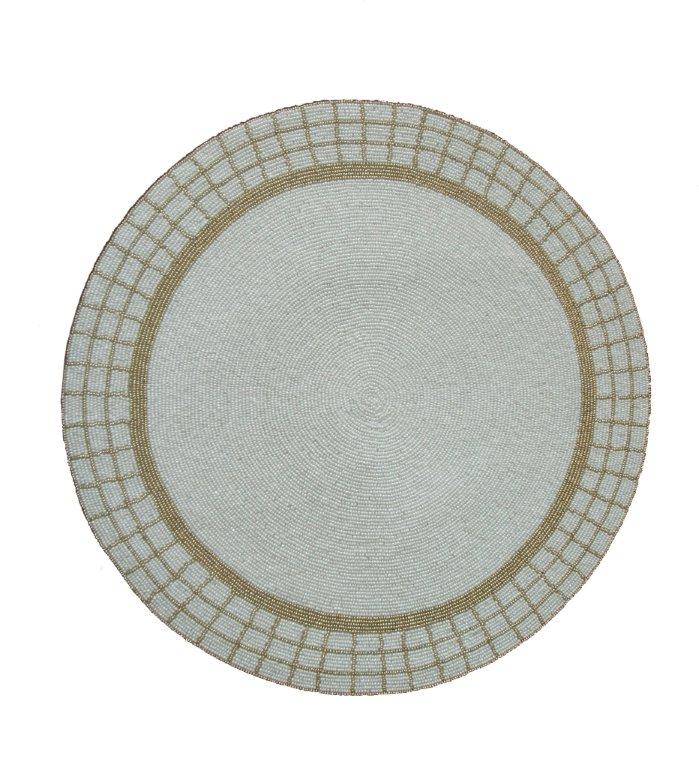 Picture of Kianni Decor PM - 39 Handcrafted White Center with White and Gold Check Border Glassbeaded Placemat