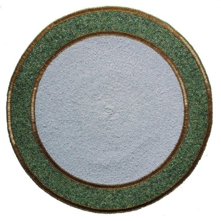 Picture of Kianni Decor PM - 35 Handcrafted White Center with Green and Gold Border Glassbeaded Placemat