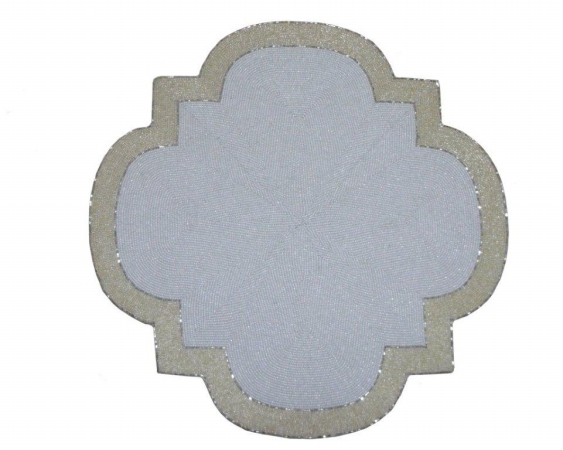 Picture of Kianni Decor PM - 18 Handcrafted Quadrafoil Shape Placemat with White  Gold and Silver Glassbeads