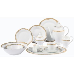 Picture of Lorenzo Import Catherine-57 57 Piece Wavy Edge Gold Trim Dinnerware  Service for 8 By Lorren Home Trends