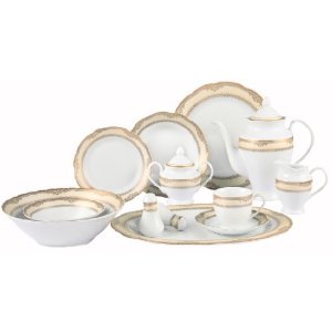 Picture of Lorenzo Import Isabella-57 57 Piece Wavy Edge Gold Border Dinnerware  Service for 8 By Lorren Home Trends