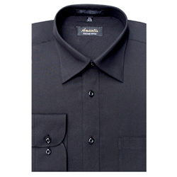 Men's Wrinkle Free Solid Black Dress Shirt - Black