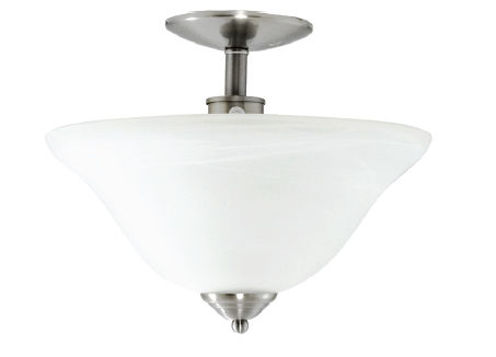 Efficient Lighting  Contemporary Semi Flush Ceiling Light  Brushed Nickel Finish with Alabaster Glass  Energy Star Qualified
