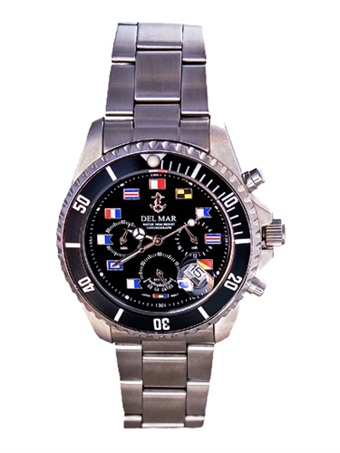 Picture of Del Mar 50213 Mens Nautical Flag Dial Miyota Chronograph Movement Watch - Black