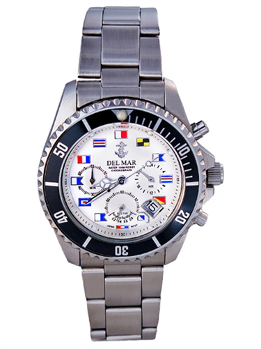 Picture of Del Mar 50214 Mens Nautical Flag Dial Miyota Chronograph Movement Watch - White