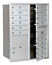 3711D-15AFP Mailbox with 15 MB1 Doors in Aluminum - Front Loading Private Access