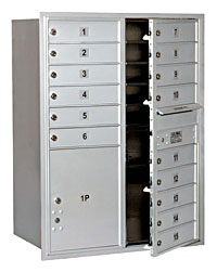 Mailbox with 15 MB1 Doors in Aluminum - Front Loading USPS Access