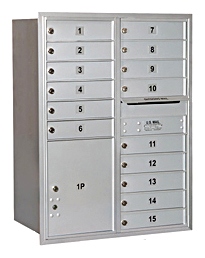 3711D-15ARP Mailbox with 15 MB1 Doors in Aluminum - Rear Loading Private Access