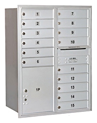 3711D-15ARU Mailbox with 15 MB1 Doors in Aluminum - Rear Loading USPS Access