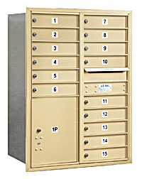 3711D-15SRP Mailbox with 15 MB1 Doors in Sandstone - Rear Loading Private Access