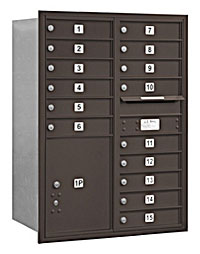 3711D-15ZRU Mailbox with 15 MB1 Doors in Bronze - Rear Loading USPS Access