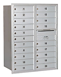 3711D-20ARP Mailbox with 20 MB1 Doors in Aluminum - Rear Loading Private Access
