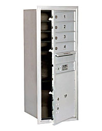 3711S-04AFU Mailbox with 4 MB1 Doors and 1 Parcel in Aluminum - Front Loading USPS Access