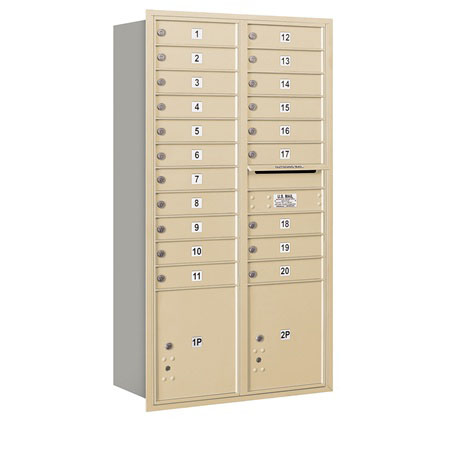 3716D-20SRP 4C Horizontal Mailbox - Double Column - 20 MB1 Doors-2 PL ft. s - Sandstone - Rear Loading - Private Access