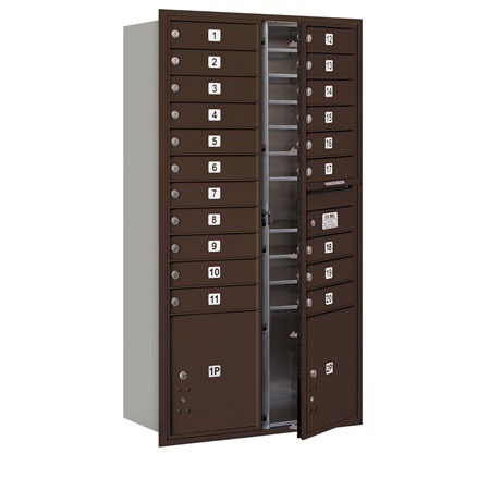 3716D-20ZFP 4C Horizontal Mailbox - Double Column - 20 MB1 Doors-2 PL ft. s - Bronze - Front Loading - Private Access