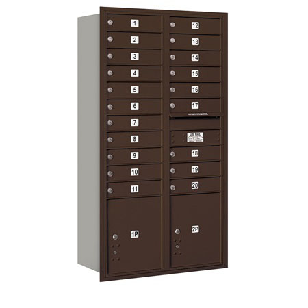 3716D-20ZRU 4C Horizontal Mailbox - Double Column - 20 MB1 Doors-2 PL ft. s - Bronze - Rear Loading - USPS Access