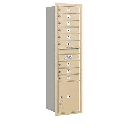 3716S-09SRU 4C Horizontal Mailbox - Single Column - 9 MB1 Doors-1 PL - Sandstone - Rear Loading - USPS Access
