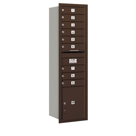 3716S-09ZRU 4C Horizontal Mailbox - Single Column - 9 MB1 Doors-1 PL - Bronze - Rear Loading - USPS Access