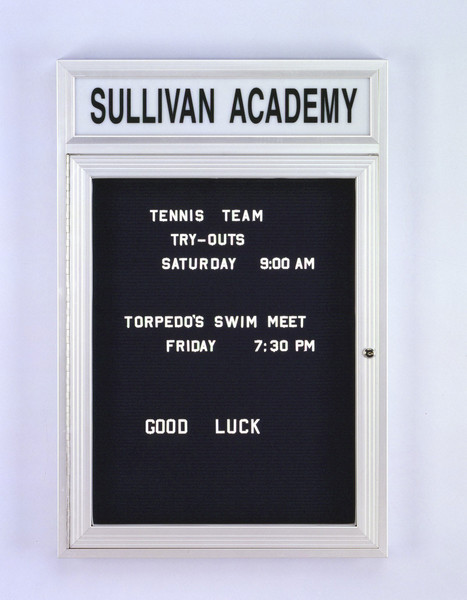 Picture of Ghent PAB2-BK 36 in. x 24 in. 1-Door Satin Alum Frame with Headliner Enclosed Black Changeable Letterboard