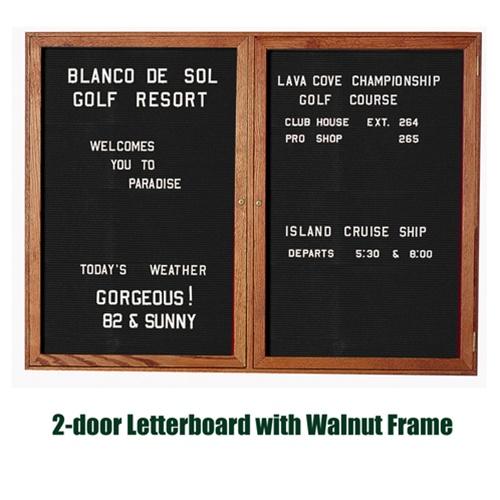 Picture of Ghent PN24860B-BK 48 in. x 60 in. 2-Door Walnut Wood Frame Enclosed Letterboard - Black