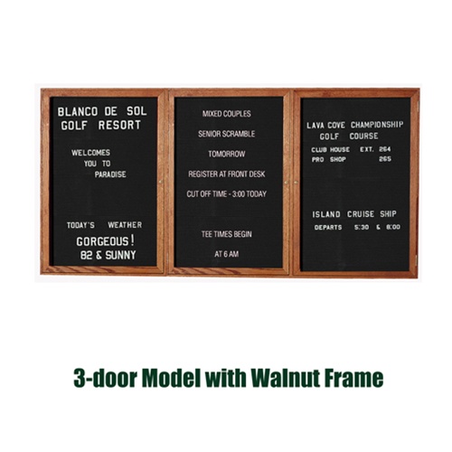 Picture of Ghent PN33672B-BK 36 in. x 72 in. 3-Door Walnut Wood Frame Enclosed Letterboard - Black