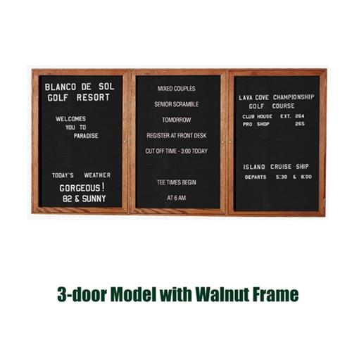 Picture of Ghent PN34872B-BK 48 in. x 72 in. 3-Door Walnut Wood Frame Enclosed Letterboard - Black