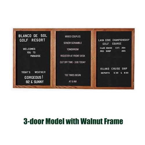 Picture of Ghent PN34896B-BK 48 in. x 96 in. 3-Door Walnut Wood Frame Enclosed Letterboard - Black