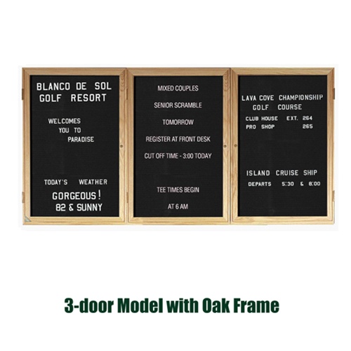 Picture of Ghent PW33672B-BK 36 in. x 72 in. 3-Door Oak Wood Frame Enclosed Letterboard - Black