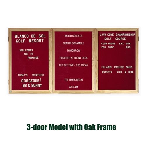 Ghent PW34872B-BG 48 in. x 72 in. 3-Door Oak Wood Frame Enclosed Letterboard - Burgundy -  Ghent Manufacturing