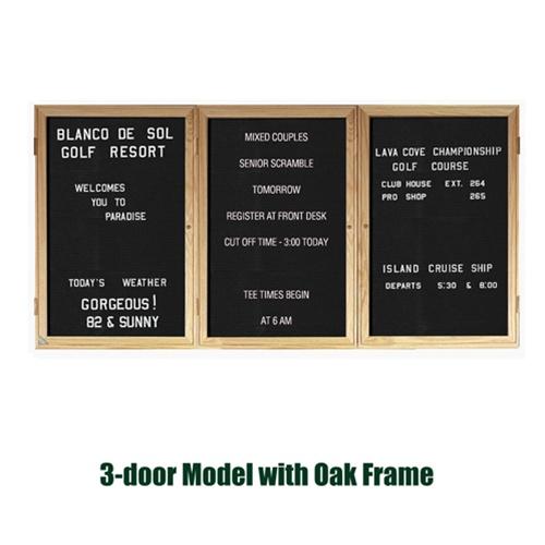 Ghent PW34872B-BK 48 in. x 72 in. 3-Door Oak Wood Frame Enclosed Letterboard - Black -  Ghent Manufacturing