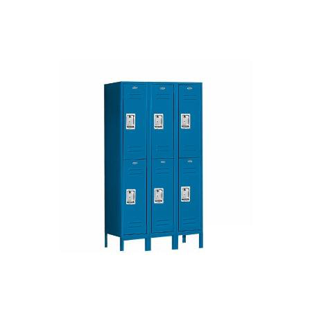 36 in. W x 66 in. H x 12 in. D Standard Metal Locker-Double Tier-3 Wide-Blue-Unassembled