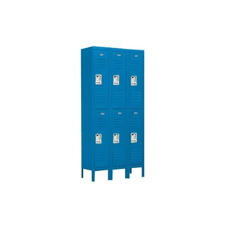Standard Metal Locker-Double Tier-3 Wide-Blue-Assembled