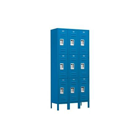 63362BL-A 36 in. W x 78 in. H x 12 in. D Standard Metal Locker-Triple Tier-3 Wide-Blue-Assembled