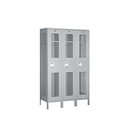 18 in. D Extra Wide Vented Metal Locker-Single Tier-3 Wide-Gray-Assembled
