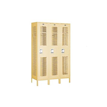 81368TN-A 18 in. D Extra Wide Vented Metal Locker-Single Tier-3 Wide-Tan-Assembled