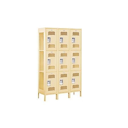 18 in. D Extra Wide Vented Metal Locker - Triple Tier - 3 Wide - Unassembled - Tan