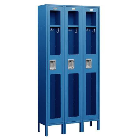 S-61362BL-A 6 ft. H x 12 in. D See-Through Metal Locker - Single Tier - 3 Wide - Assembled - Blue