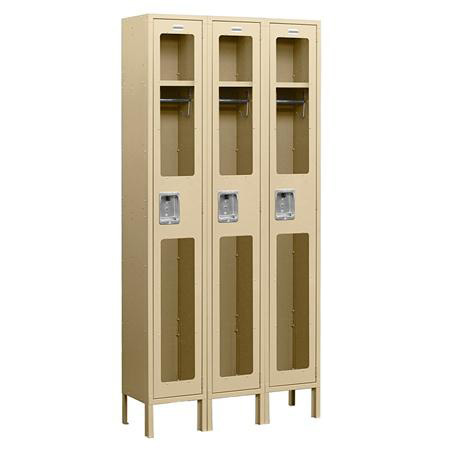S-61368TN-A 6 ft. H x 18 in. D See-Through Metal Locker - Single Tier - 3 Wide - Assembled - Tan